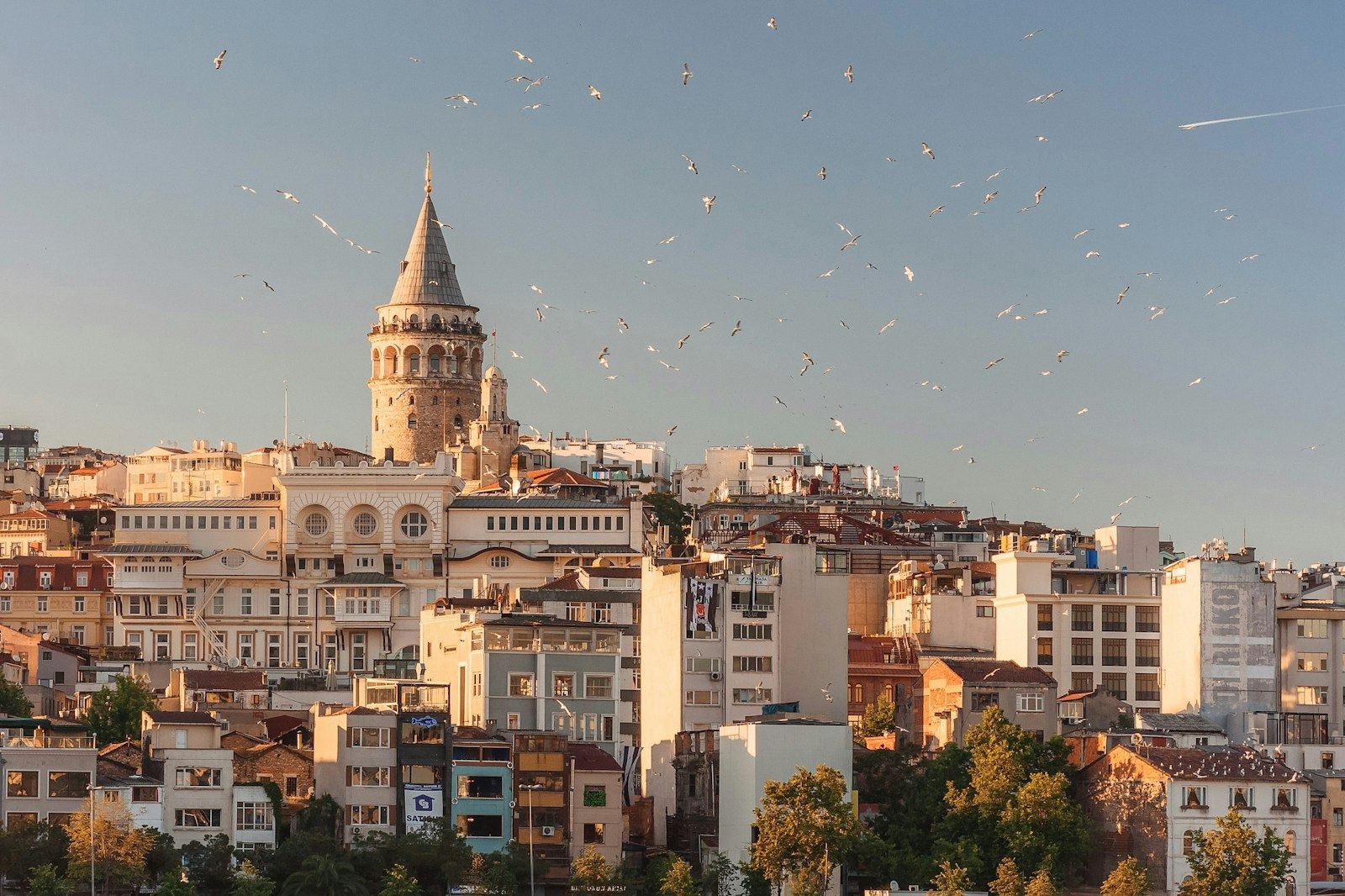 Boğaz üzerinde vapur ve arkada şehir silueti